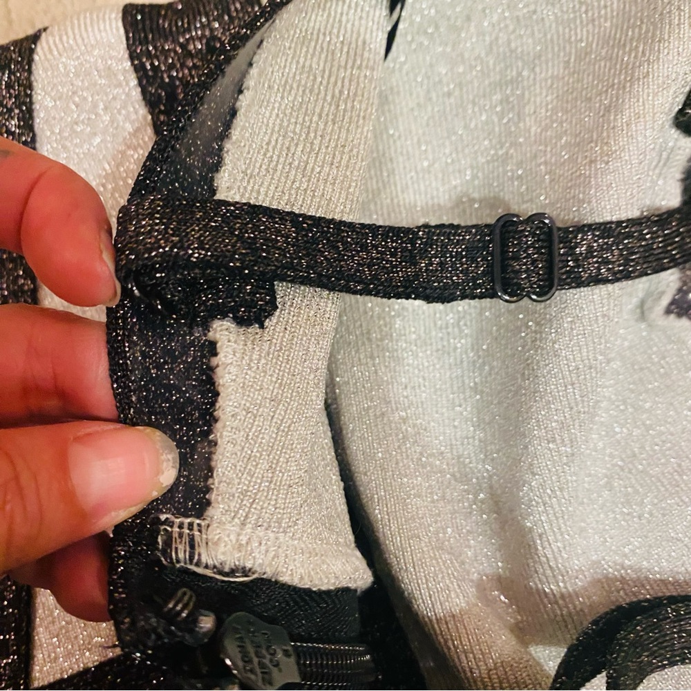 bebe Black and Cream Striped Sequin Bodice Jumpsuit - Picture 6 of 7